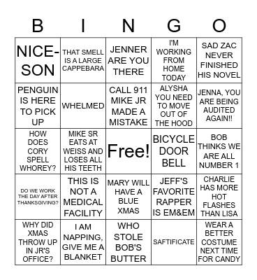 COBRA CHRISTMAS BINGO Card