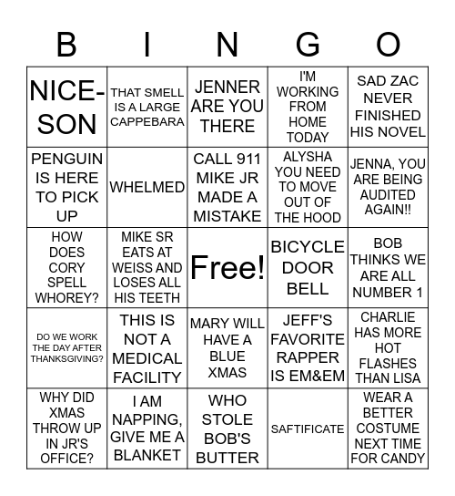 COBRA CHRISTMAS BINGO Card