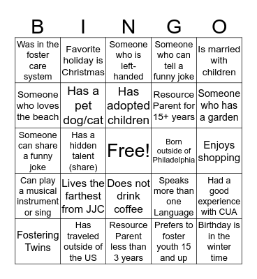 "Foster Family Holiday Party"  Bingo Card