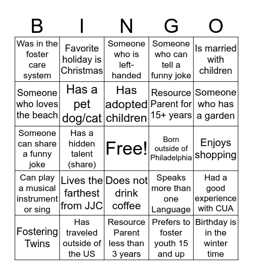"Foster Family Holiday Party"  Bingo Card
