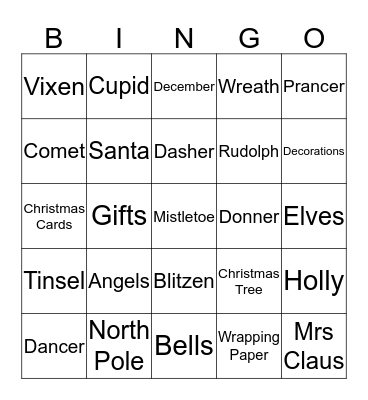 Christmas Words Bingo Card