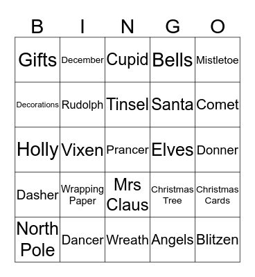 Christmas Words Bingo Card