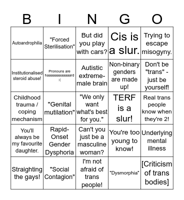 Transphobia Bingo Card