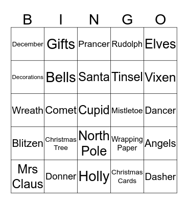 Christmas Words Bingo Card