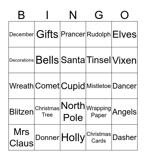 Christmas Words Bingo Card