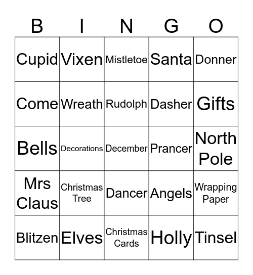 Christmas Words Bingo Card