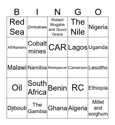 Africa! Bingo Card