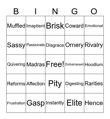 VOCABULARY WORDS Bingo Card