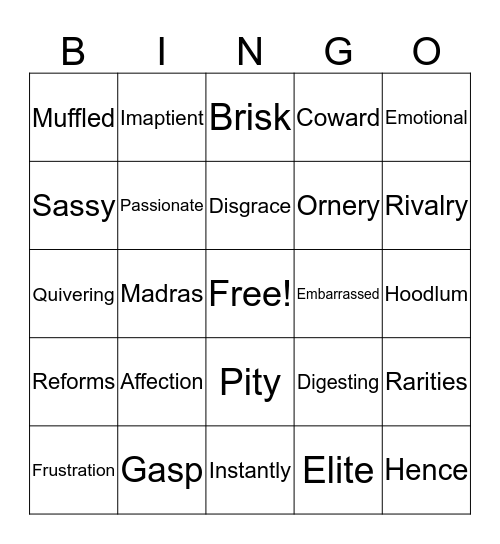 VOCABULARY WORDS Bingo Card