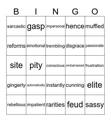 Vocabulary Words Bingo Card