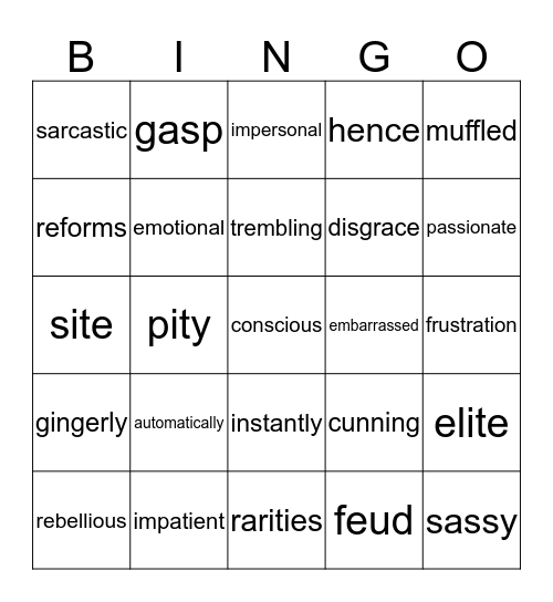 Vocabulary Words Bingo Card