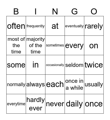 TIME WORDS Bingo Card