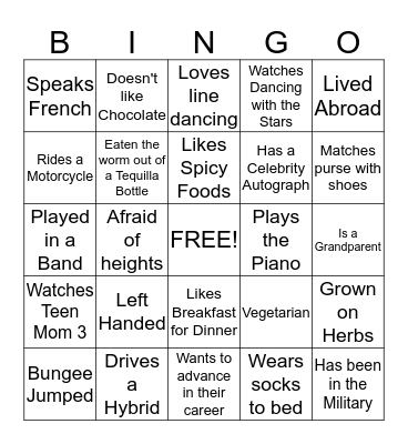 Breaking Ice Bingo Card