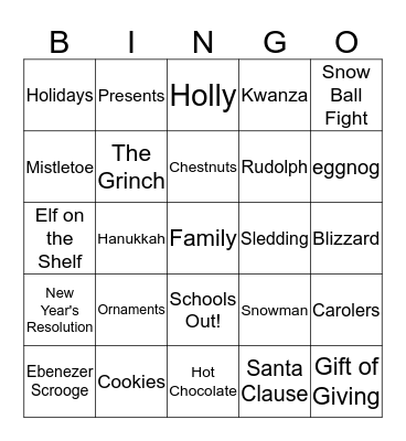 Holiday Bingo Cards Bingo Card