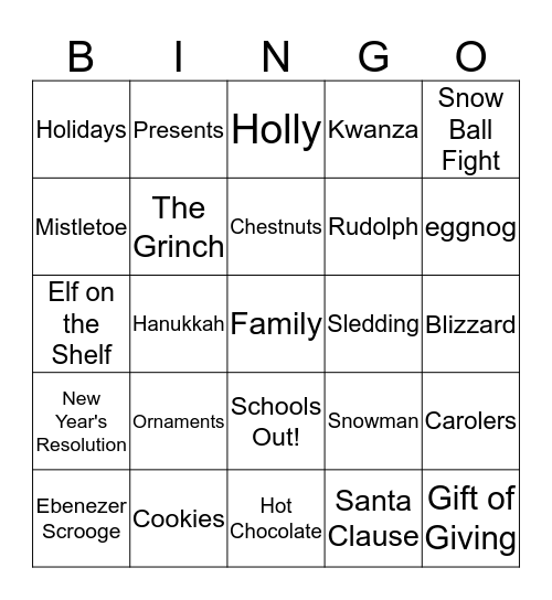 Holiday Bingo Cards Bingo Card