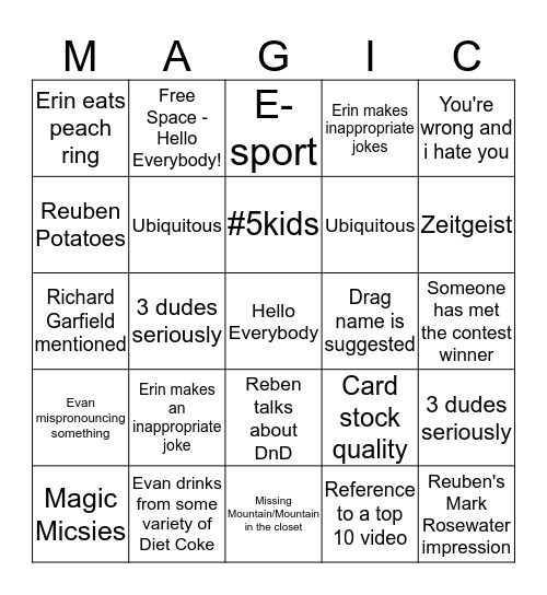 Magic Mics Bingo Card