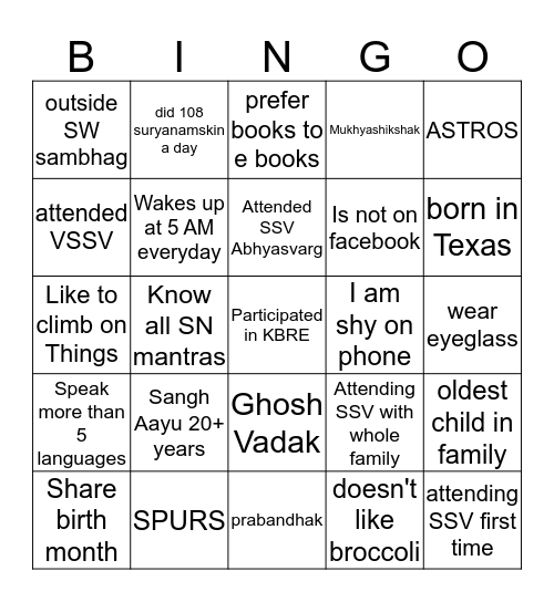 SW SSV Bingo Card