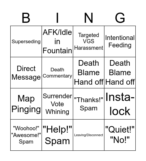 Smite Scum Bingo Card