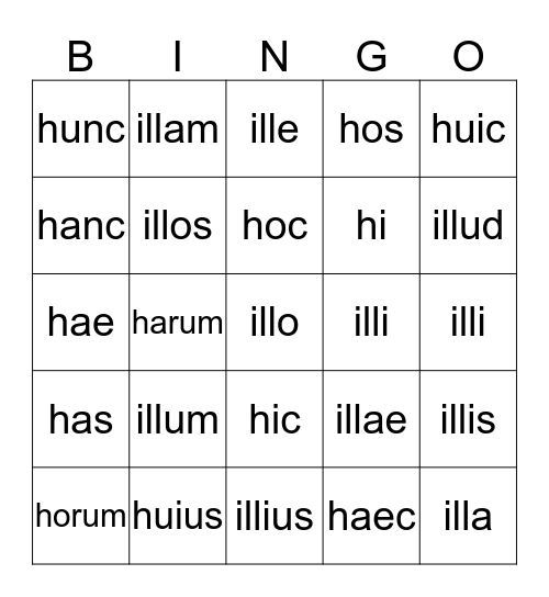 This and That;  These and Those Bingo Card