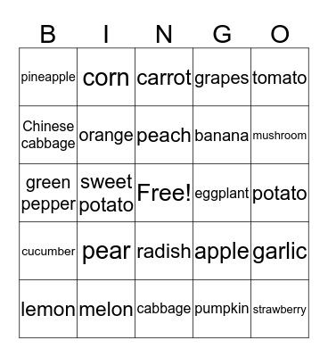 Fruits and Vegetables Bingo Card