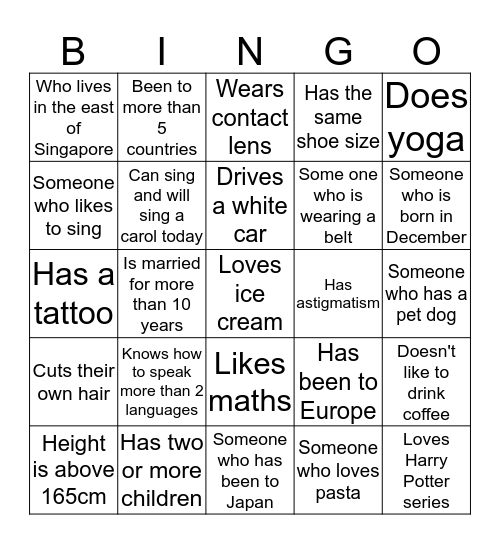 LSG XMAS LUNCH 2017 Bingo Card