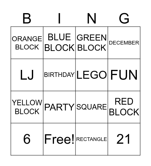 LEGO BINGO Card