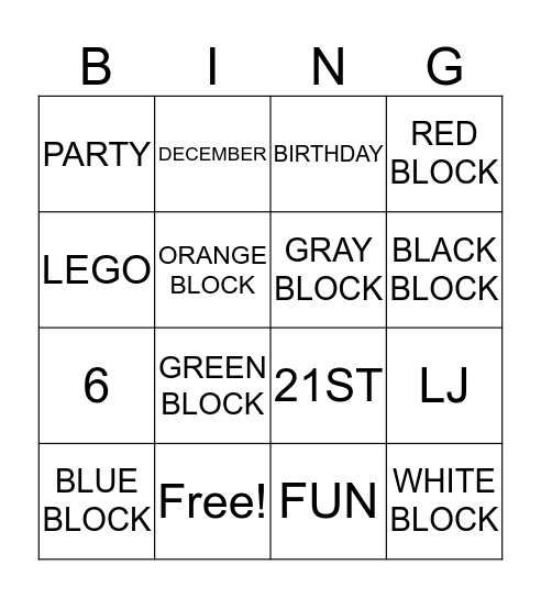 LEGO BINGO Card