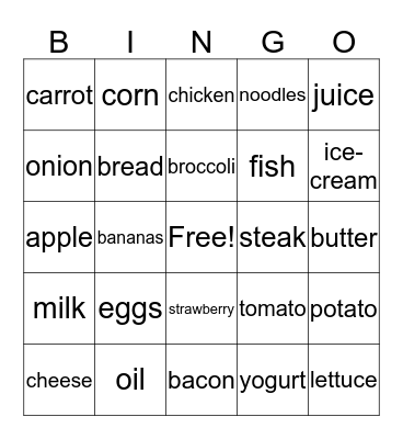 food bingo Card