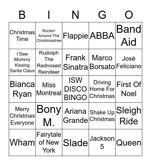 ISW XMAS BINGO Card