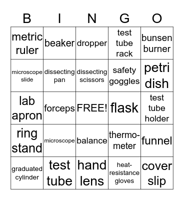 Lab Equipment Bingo Card