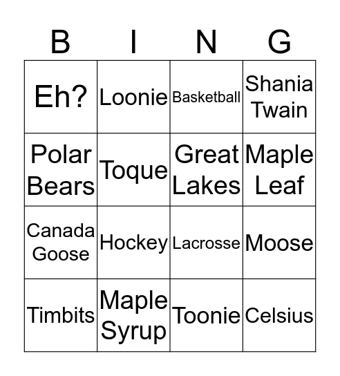 Florida/Canada Bingo Card