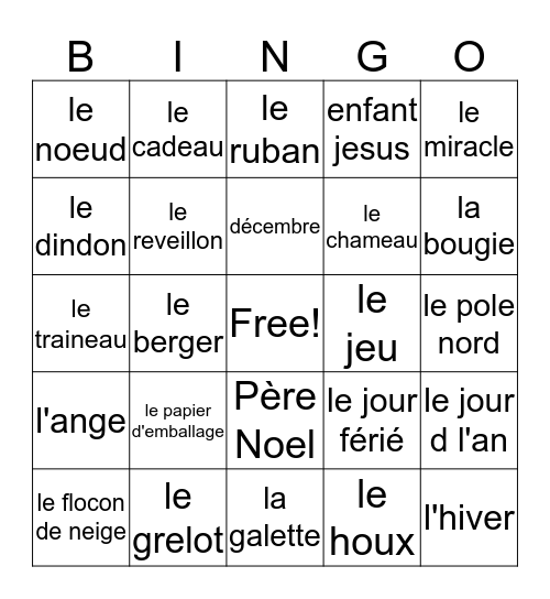 Joyeuse Noel Bingo Card