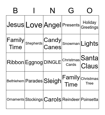 DINGLE  FAMILY  CHRISTMAS  2017 Bingo Card