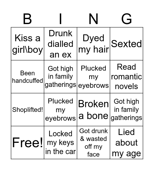 Never Have I Ever... Bingo Card