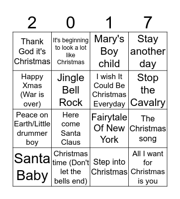 Christmas Song Bingo Card