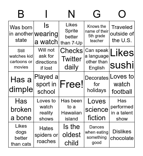 GETTING TO KNOW YOU Bingo Card