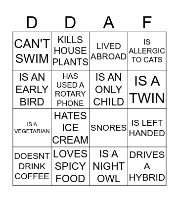 Ice Breaker Bingo Card