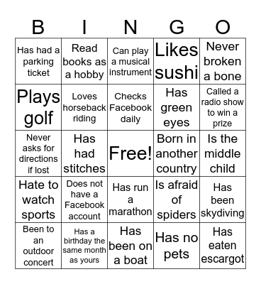 GETTING TO KNOW YOU Bingo Card