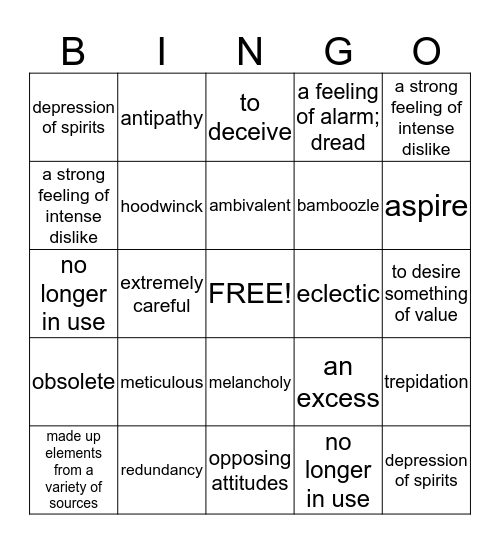 English III Power Words Unit I Bingo Card