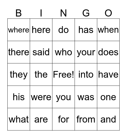 1st Grade Sight Words Bingo Card