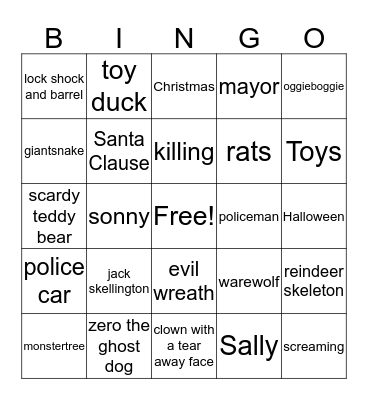 the nightmare before christmas Bingo Card