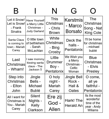 CHRISTMAS SONGS Bingo Card