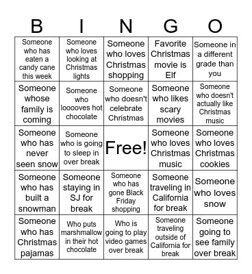 Winter Break Bingo Card