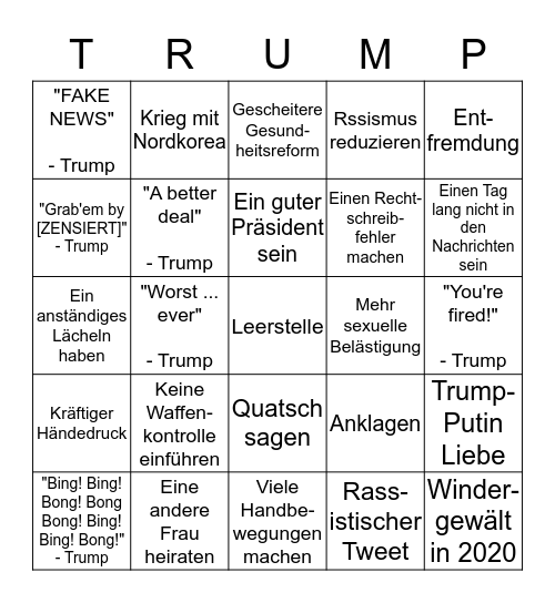 Donald Trump Präsidentschaft-Bingo-Karte Bingo Card