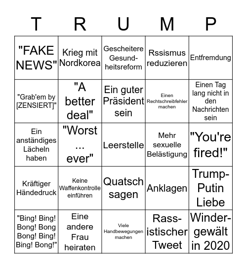 Donald Trump Präsidentschaft-Bingo-Karte Bingo Card