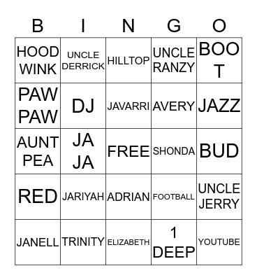 NEWMAN/FRANKLIN FAMILY BINGO Card