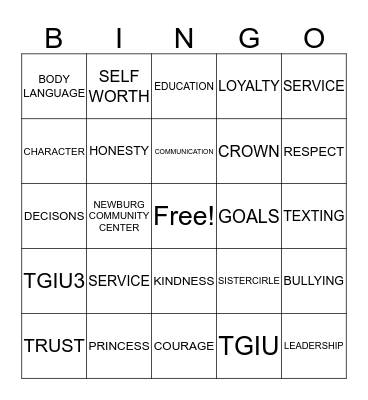 TGIU Bingo Card