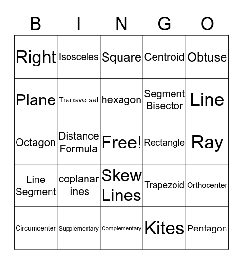 Geometry Bingo Card