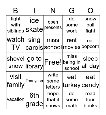 Winter  Bingo Card