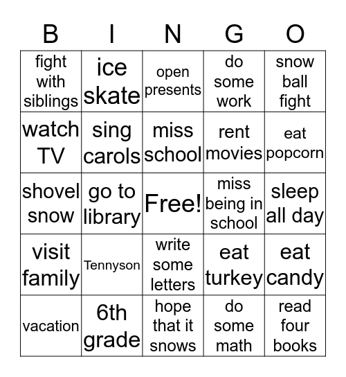 Winter  Bingo Card